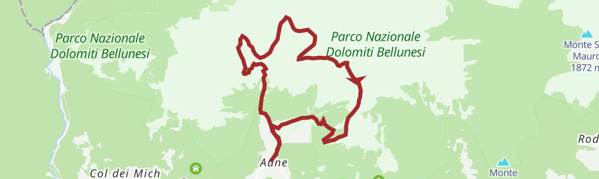 Route map: To Dal Piaz Refuge through the glacial cirques of the Vette Feltrine